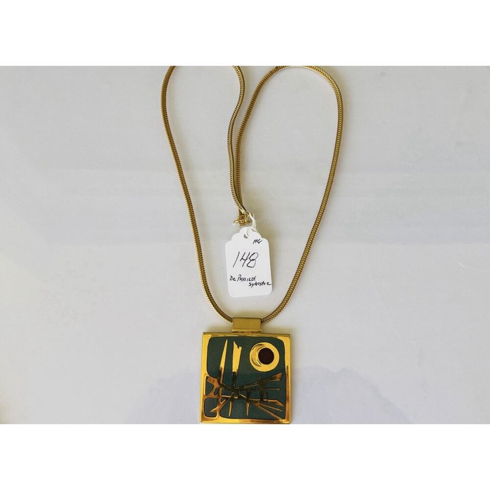 1960’s De Passillé Sylvestre 28” Enamel Modernist Abstract Pendant Necklace